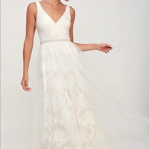 Lulu’s Sweet Love Ivory Lace Beaded Maxi Dress